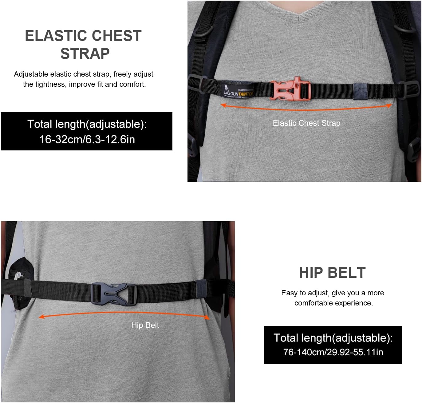 MOUNTAINTOP 40L Hiking Backpack with Rain Covers for Backpacking, Camping, Cycling and Traveling Black+blue 40L