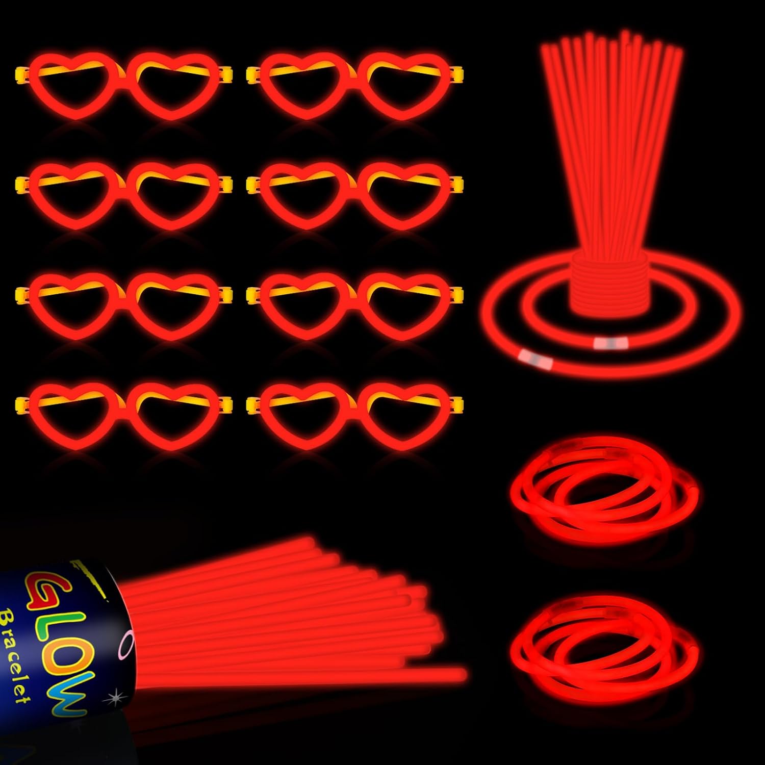 60 Pack 8” Purple Glow Sticks Bulk Bright Glow Sticks with 60 Connectors 20 Heart Glasses Glow In The Dark Party Supplies Neon Party Decorations Glow Bracelet Glasses for Carnival (Purple)