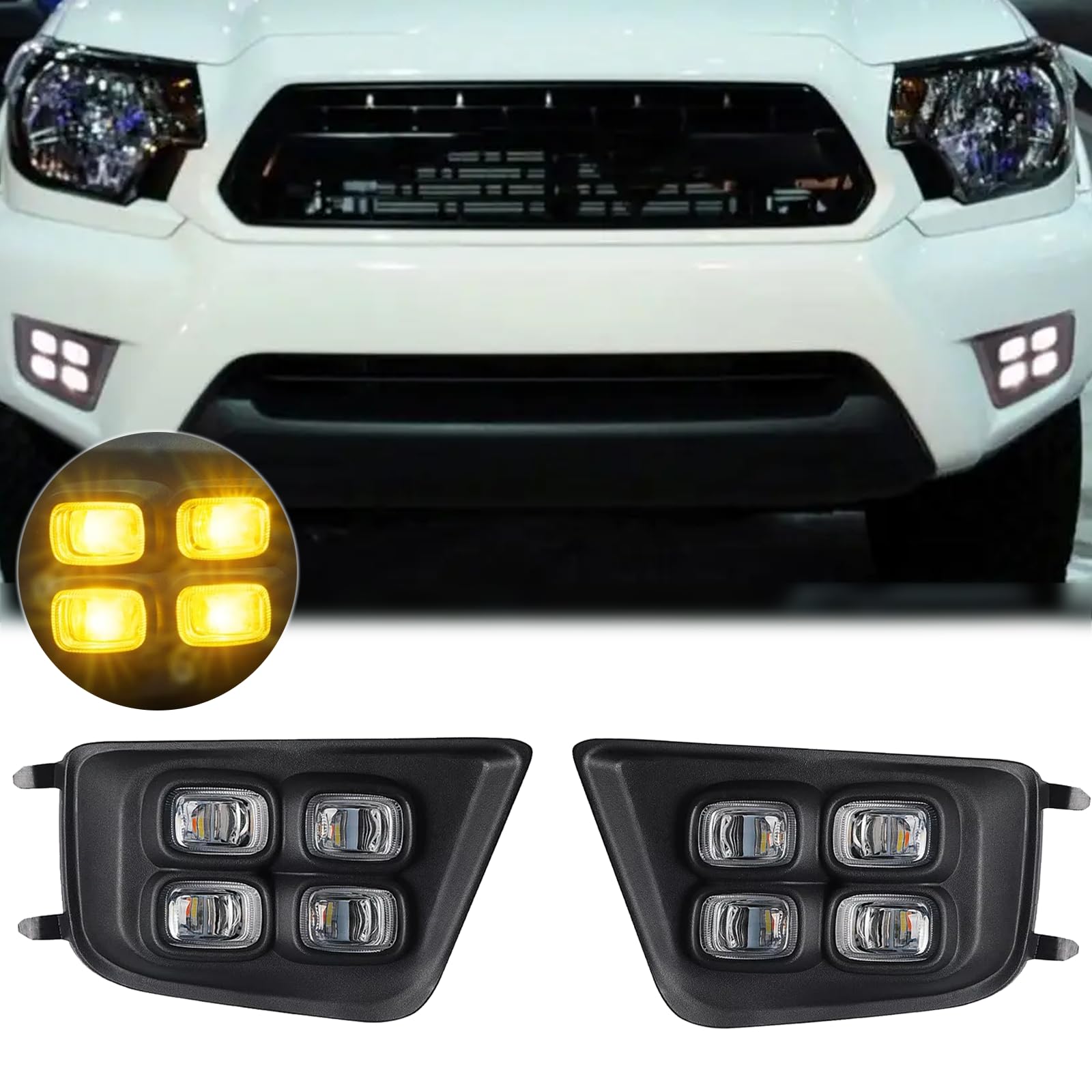 DULPER Driving Fog Lights Assembly Fit for 12-15 2012-2015 Toyota Tacoma Switchback White/Amber LED Turn Signal light 2012 2013 2014 2015 Toyota