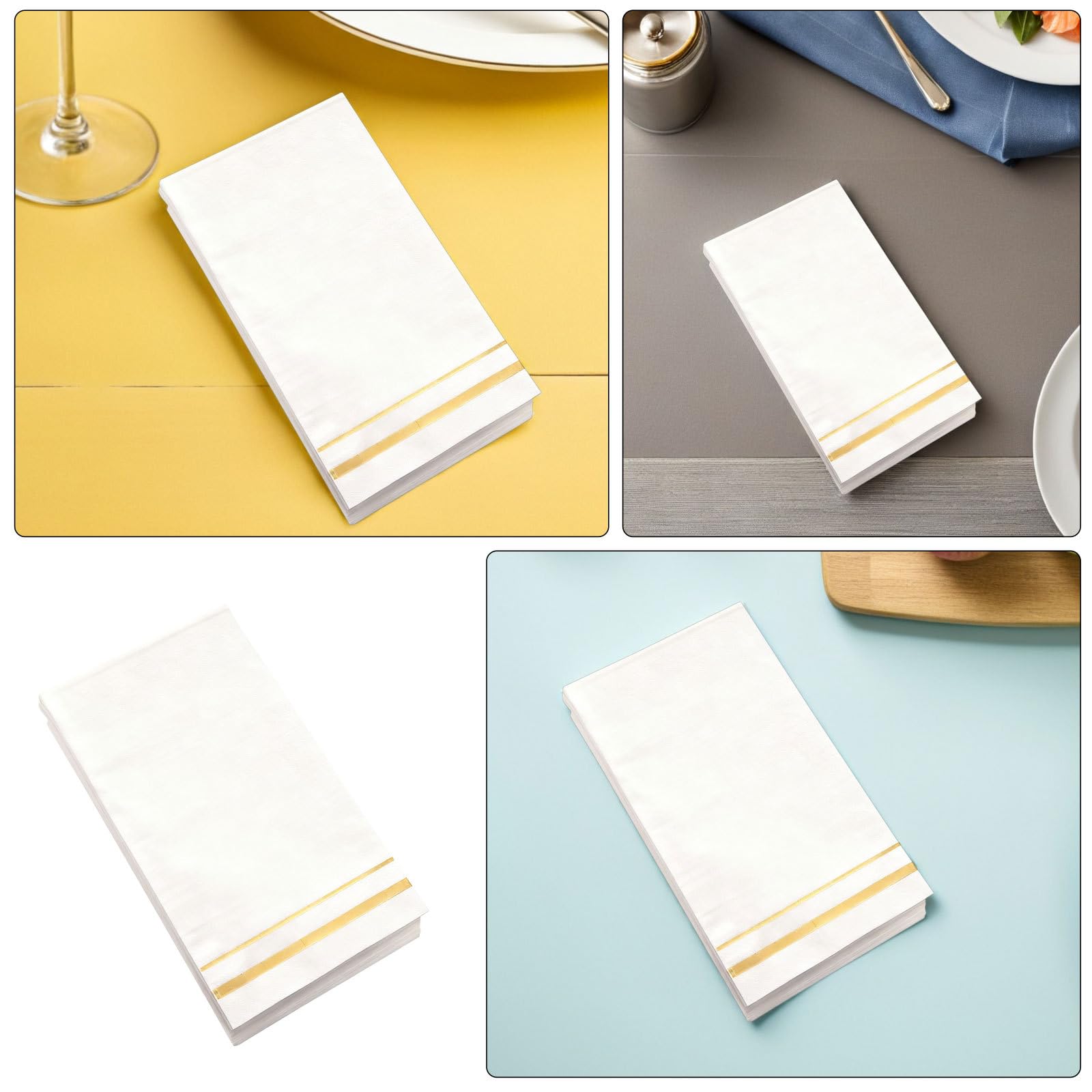 ABOOFAN 100 Servilletas de Papel Color Marfil Borde Dorado Absorbentes y Elegantes para Bodas, Despedidas de Soltera y Fiestas Obsequios