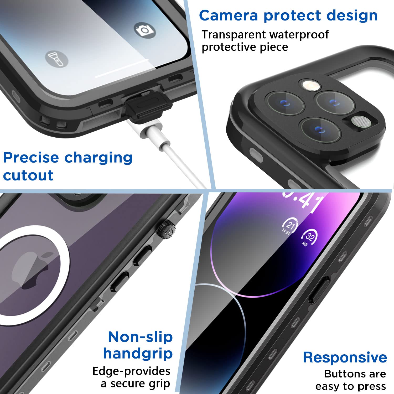 AICase Funda Impermeable para iPhone 14 Pro MAX a Prueba de Nieve, Polvo y Golpes, protección de 360° certificada IP68, Funda Protectora subacuática Totalmente sellada para iPhone 14 Pro MAX de 6,7"
