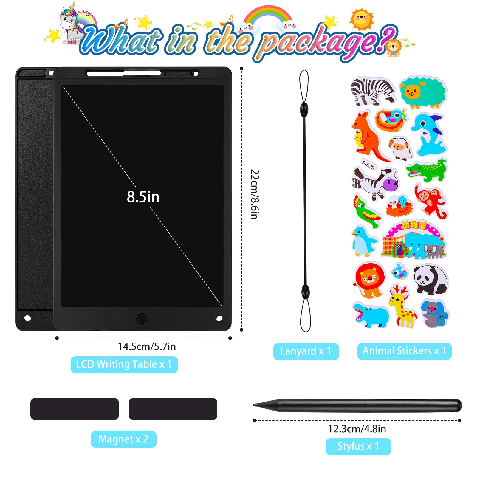 Tableta Escritura LCD Color 8.5 Pulgadas, Tablet Escritura Niños, Pizarra Digital con Botón De Eliminación de Pantalla e Interruptor de Bloqueo para Juegos para 2 3 4 5 6 7 Años, Negro