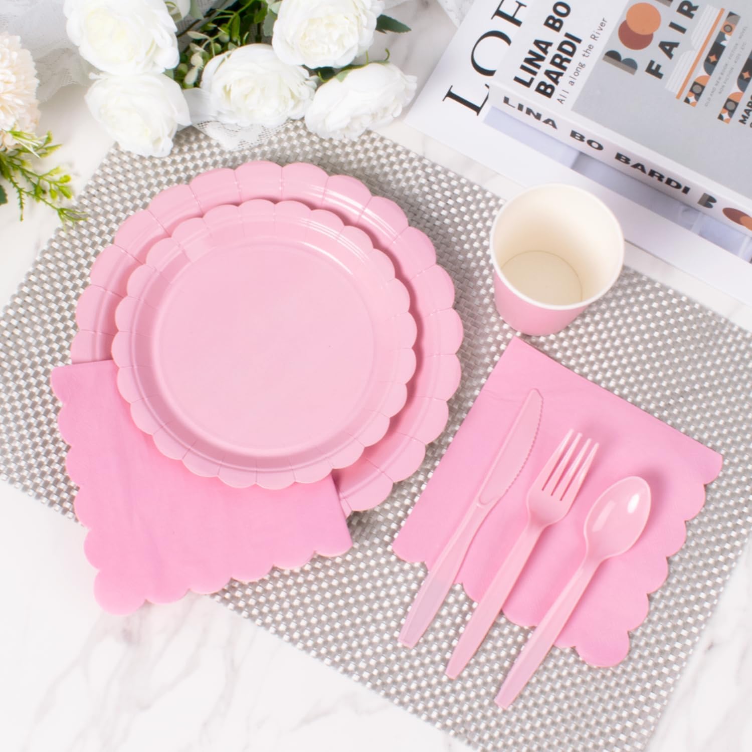 Vyntra 175 Pcs Pink Valentines Disposable Paper Plates and Napkins Set for 25, 9" Dinner Plates & 7" Dessert Plates, Tableware for Baby Shower, Bridal Shower, Birthday, Party - Image 4