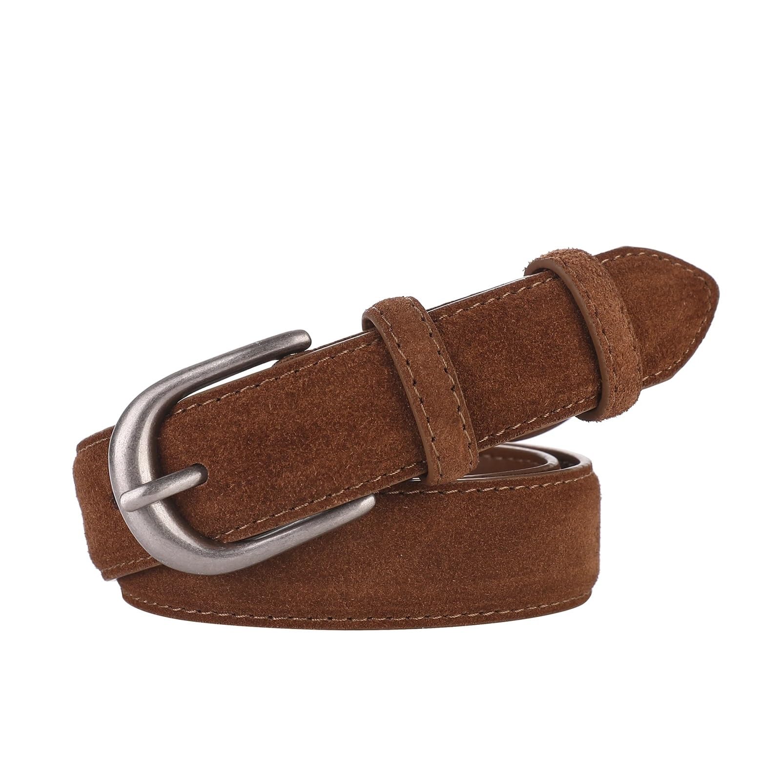 AMEEDA Belts For Women Belt Suede Cowhide Belts For Women Wide Elegant Dress Jeans Waistband Silver Buckle Girdle(Burnt orange A)