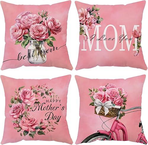 Neatee Living Juego de 4 fundas de almohada para el Día de la Madre de 18 x 18 pulgadas, fundas de almohada de terciopelo para mamá, fundas de cojín