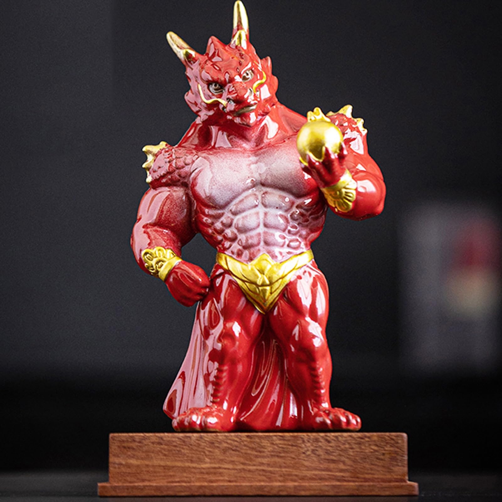 Aottsd D Aotts Ceramic Zodiac Ragon Feng Shui Figurine Wooden Base Esk Ecor
