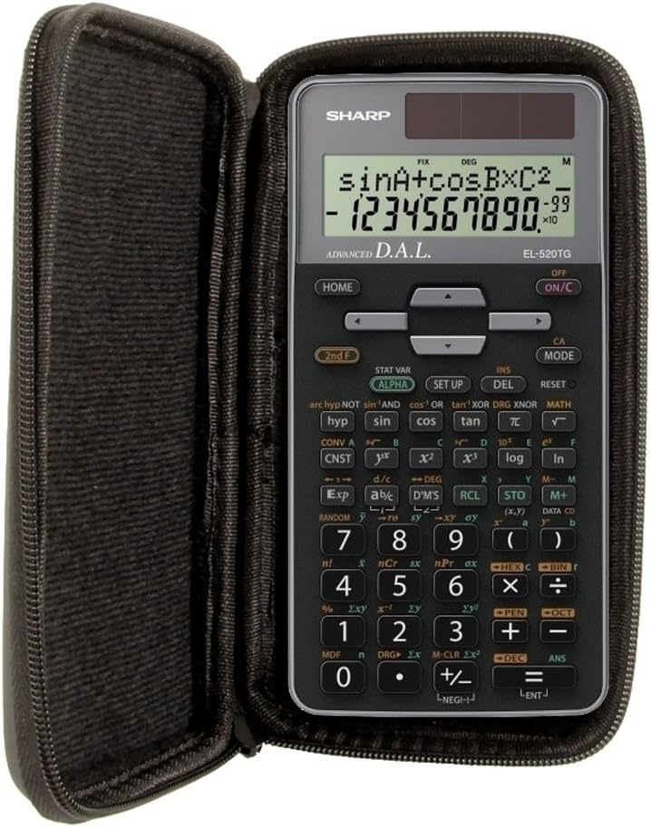 Sharp EL-520TG Scientific Calculator inside its protective case