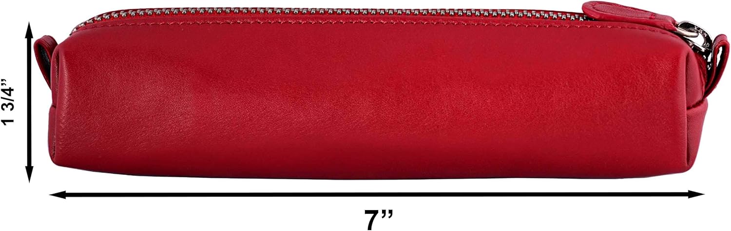 DiLoro Leather Zippered Fountain Ballpoint Rollerball Pens and Pencils Case Holder Pouch Genuine Full Grain Soft Nappa Leather (Red) - Image 2