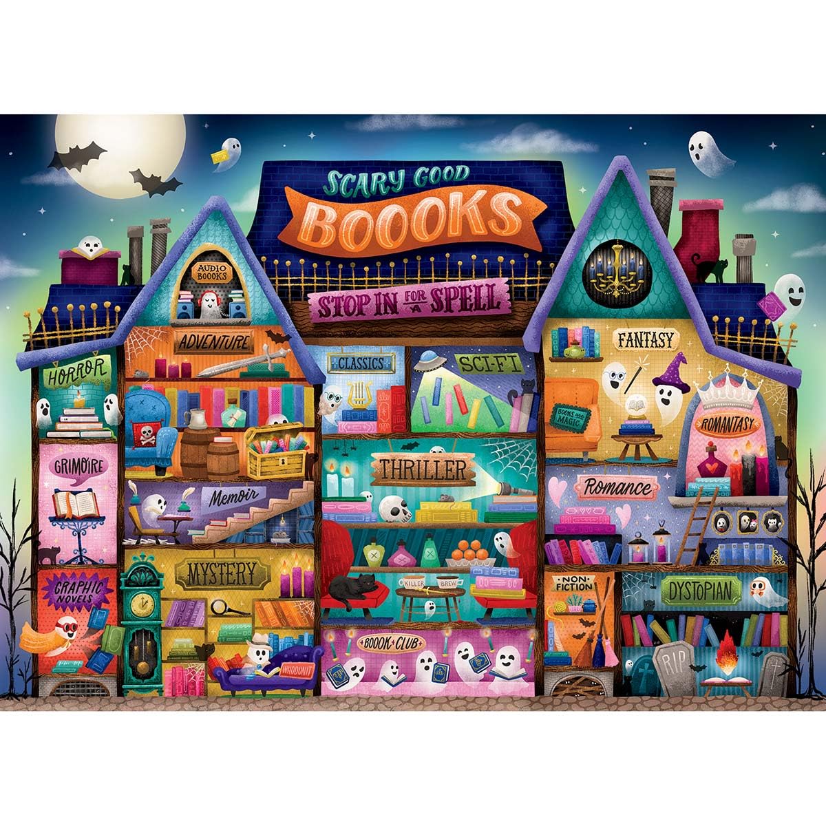 Cobble Hill 500 Piece Puzzle - Scary Good Boooks - Sample Poster Included