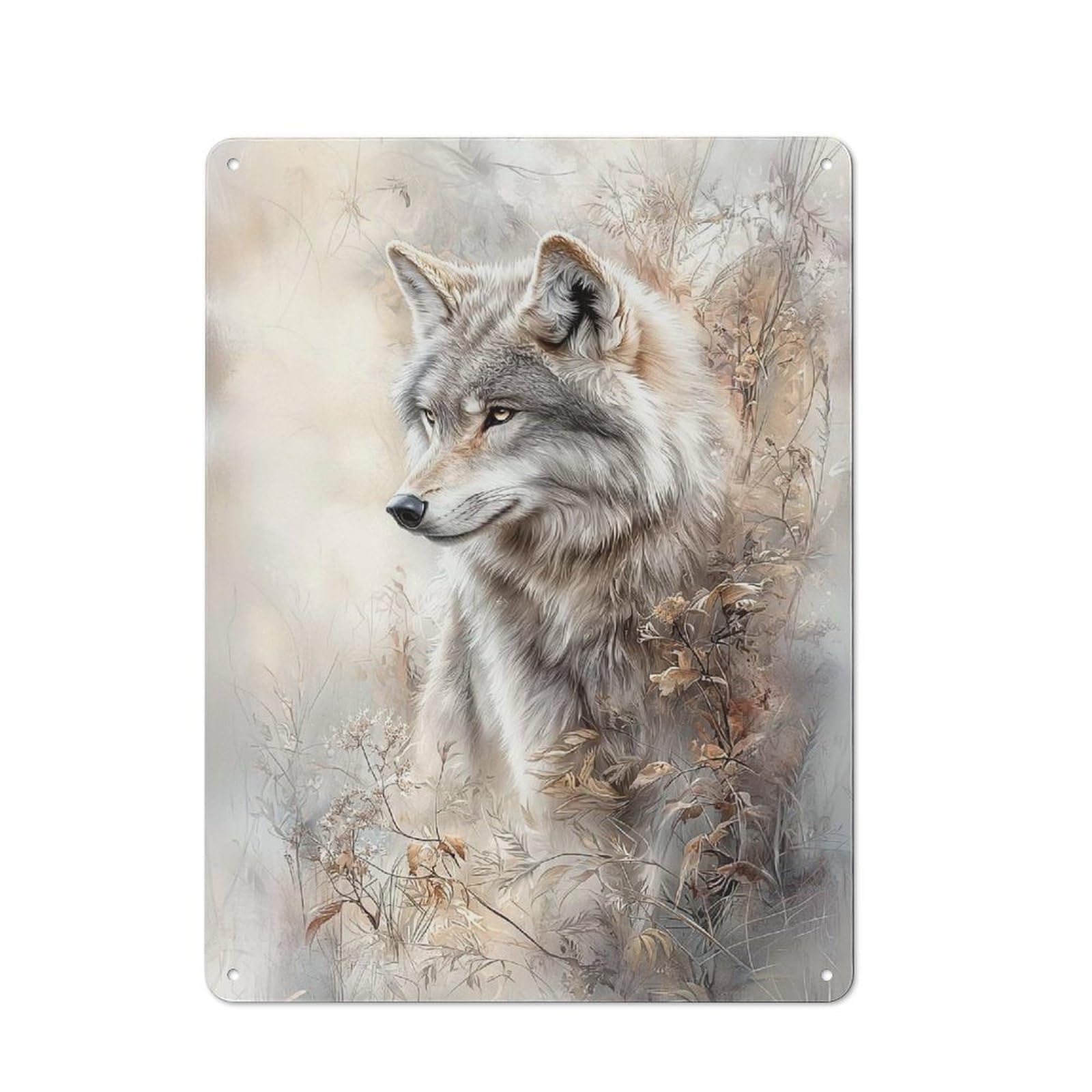 Junmoney Style Retro Metal Wall Sign 40X30cm Featuring Wolf In The Wild For Garage Wall, For Garage, Workshop And Man Cave Decoration