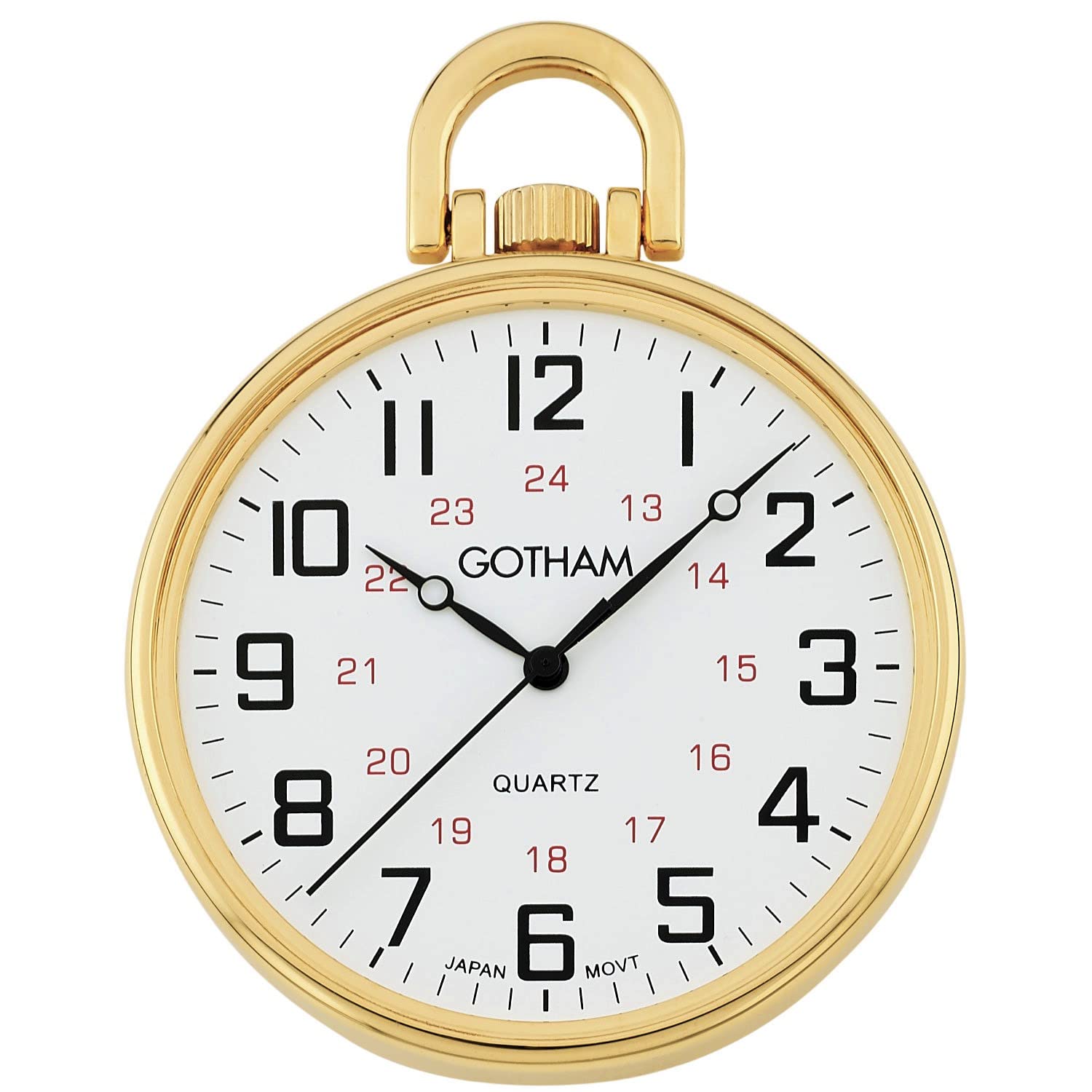 Gotham Men's Gold-Tone Ultra Thin Railroad Open Face Quartz Pocket Watch # GWC15026G