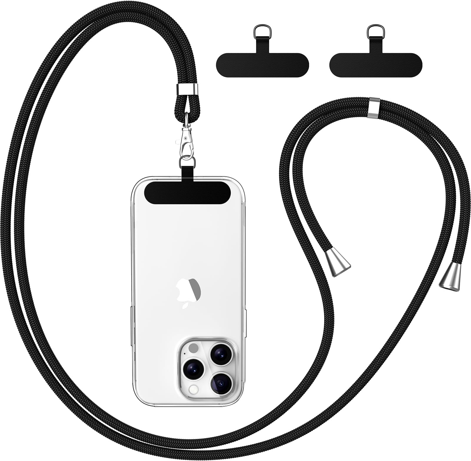 caslord Phone Lanyard, 1.6m Adjustable Universal Phone Strap Crossbody with 2 Durable Patches, Phone Neck Strap Compatible with Most Smartphones and Cases - Black