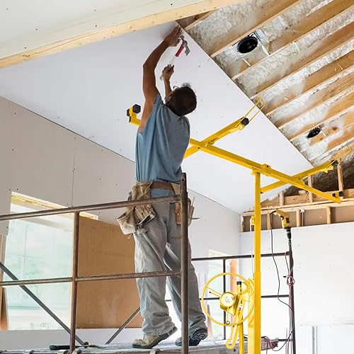 Miniatura 4 de Voohek YC810 Polipasto de panel de elevación para paneles de yeso, elevador de gato de hoja para decoración de techo, ruedas giratorias con bloqueo,