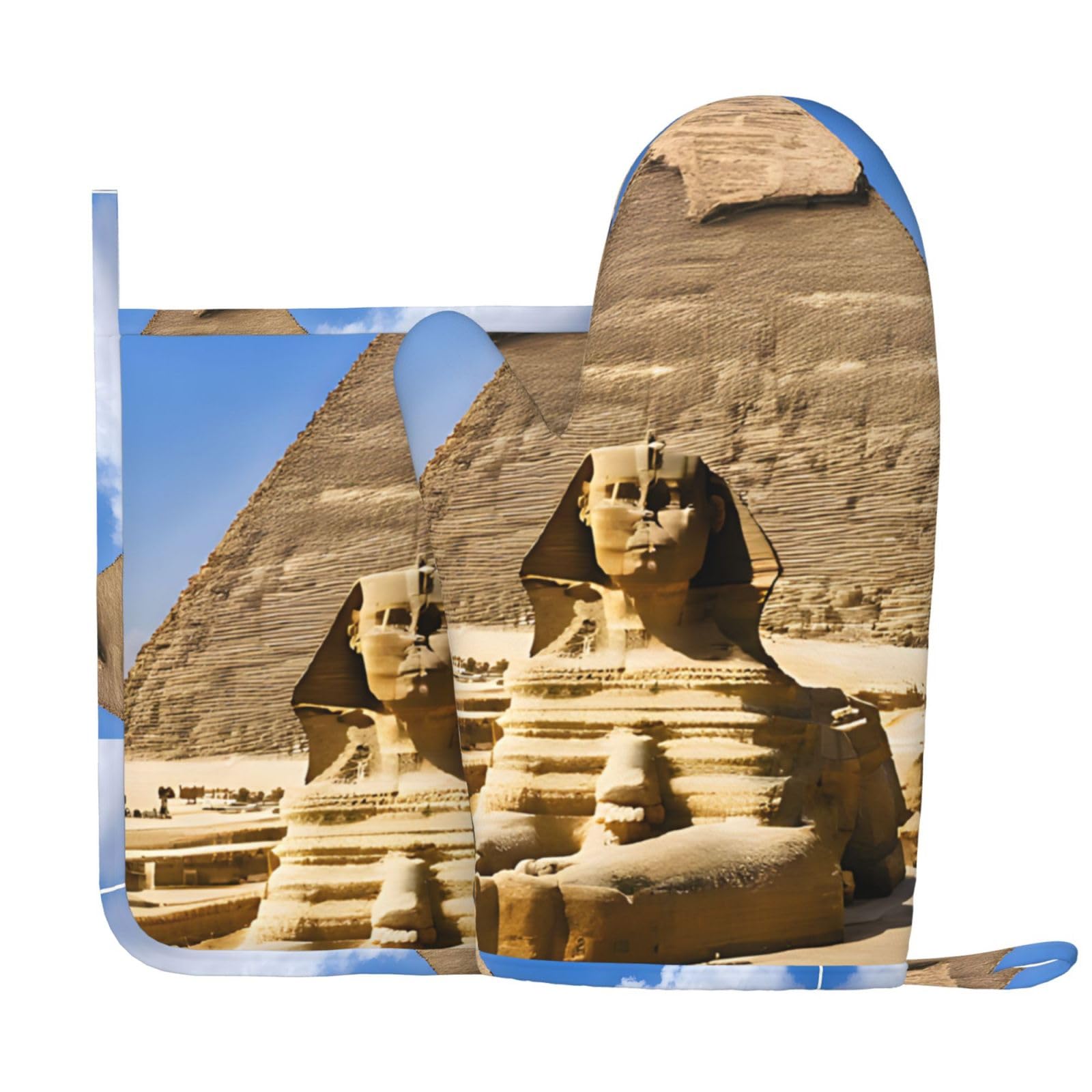 Pyramids of Egypt Print Oven Mitts Pot Holders Sets,Kitchen Glove Potholder, Silica Gel Surface Safe for Baking, Cooking, BBQ,Cooks Gifts,Pack of 2.