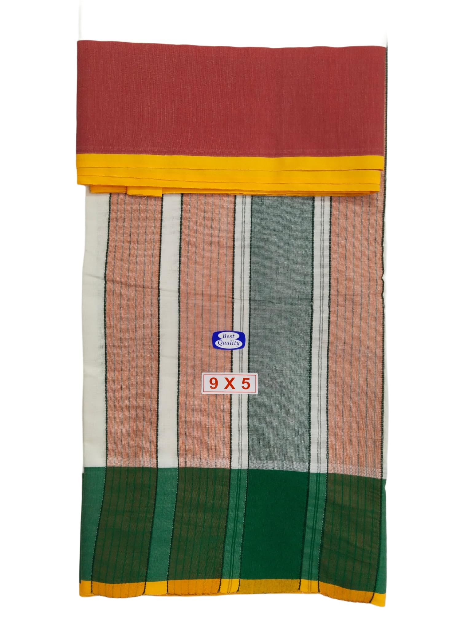 sri raajam textiles Traditional Mens Pure Cotton Thillana Kanjimundi Dhoti with Angavashtram, 9x5 Size, 3 Inch Light Green and Maroon Border, Cream Off White Colour, 4 Metres Dhoti with 2.25 Metres Angavashtram,9+5-picture-23