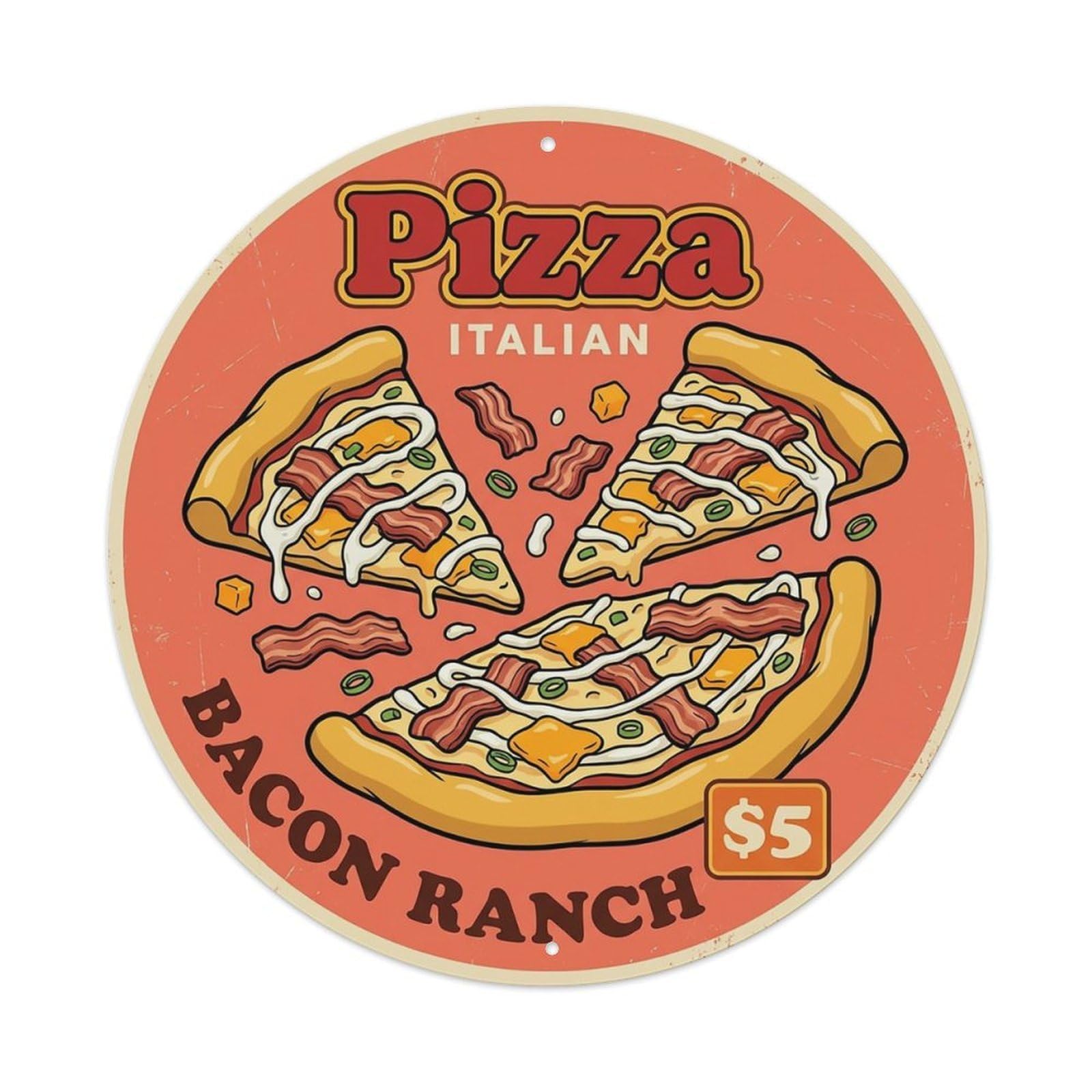 Huiyhb 8X8inch(20X20cm) Vintage Pizza Slice Italian Traditional Cuisine Bacon Metal Tin Sign