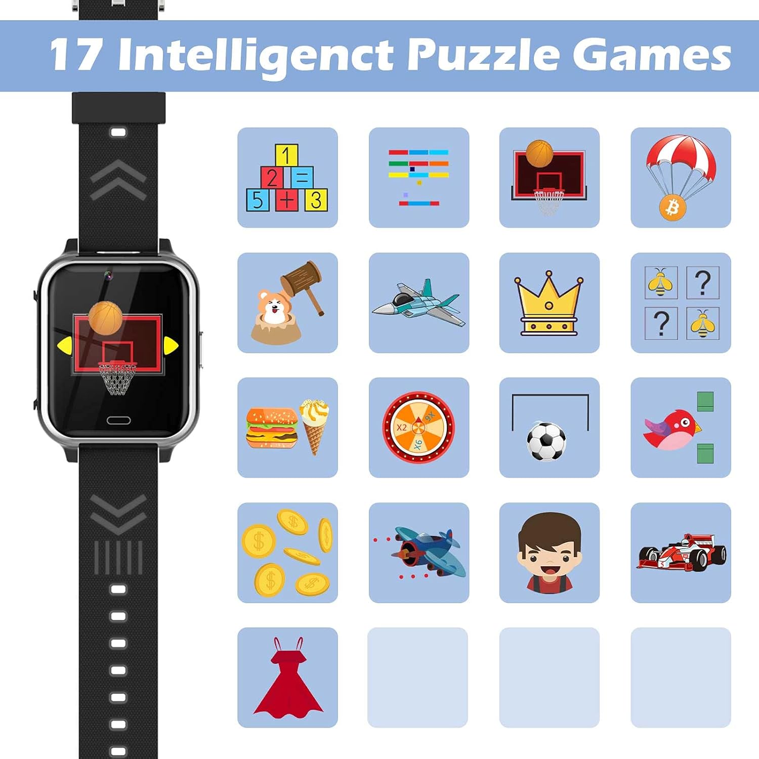 Smartwatch Bambini - Orologio Intelligente Telefono con 17 Giochi e 2 Fotocamera Digitale, Smart Watch Kids con Chiamata SOS Musica Sveglia Torcia, per Ragazzo e Ragazza 4-12 Anni Regalo (Nero) Smartwatch Bambini - Orologio Intelligente Telefono con 17 Giochi e 2 Fotocamera Digitale, Smart Watch Kids con Chiamata SOS Musica Sveglia Torcia, per Ragazzo e Ragazza 4-12 Anni Regalo (Nero)