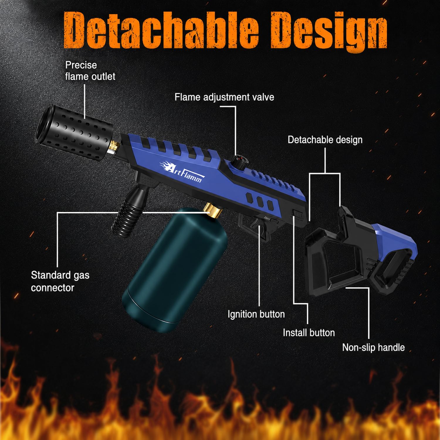 ARTFLAMM Potente soplete de propano, soplete de cocina con llama ajustable, antorcha de cocina desmontable para filetes, camping, barbacoa, soldadura (tanque no incluido)