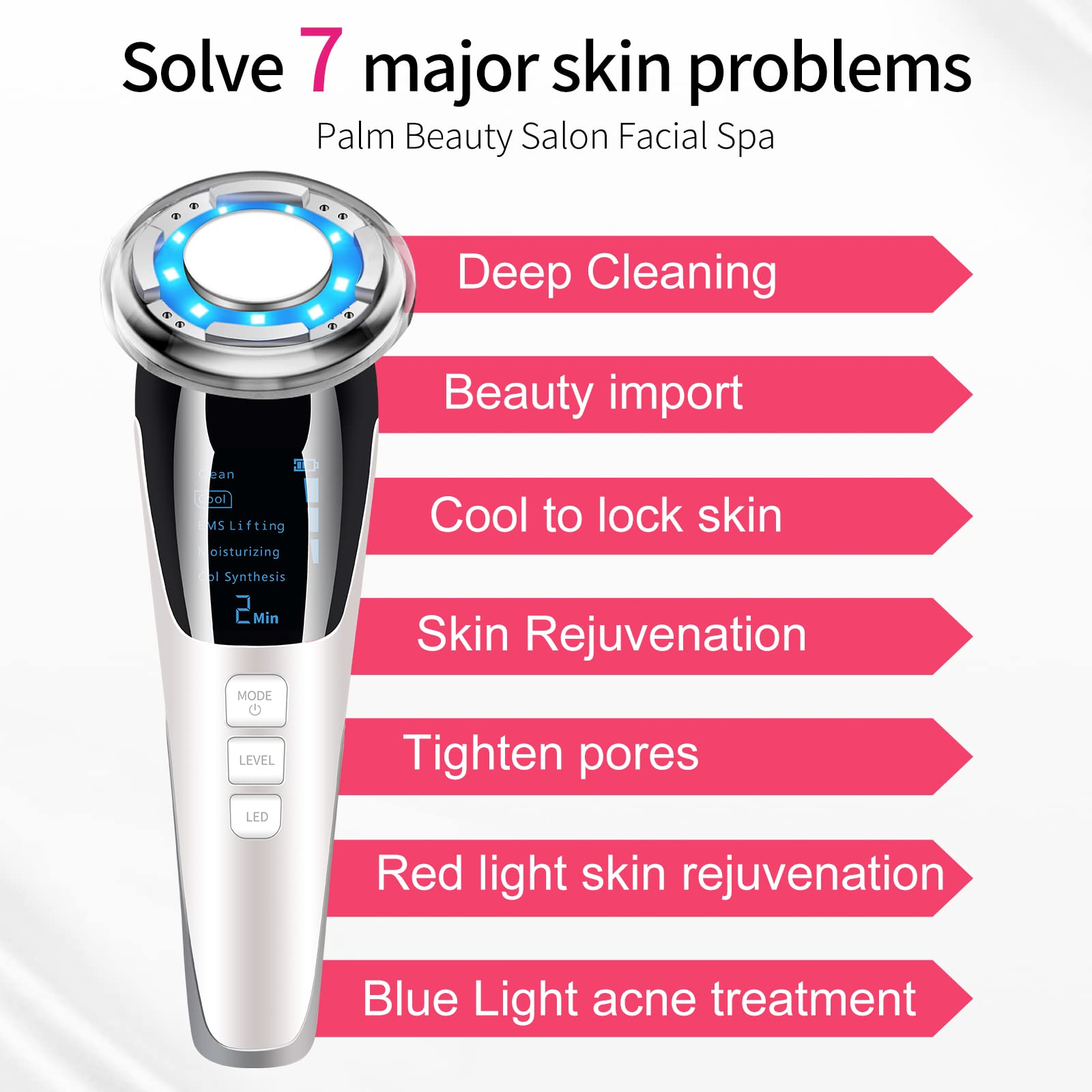 Ultraschallgerät Gesicht Kosmetisches Gerät Faltenentferner Gesichtsmassagegerät Ultraschall Gesichtslifting Schönheitsgerät mit EMS ION- Photon Heiße/Kühle Behandlung für Anti Falten Anti-aging