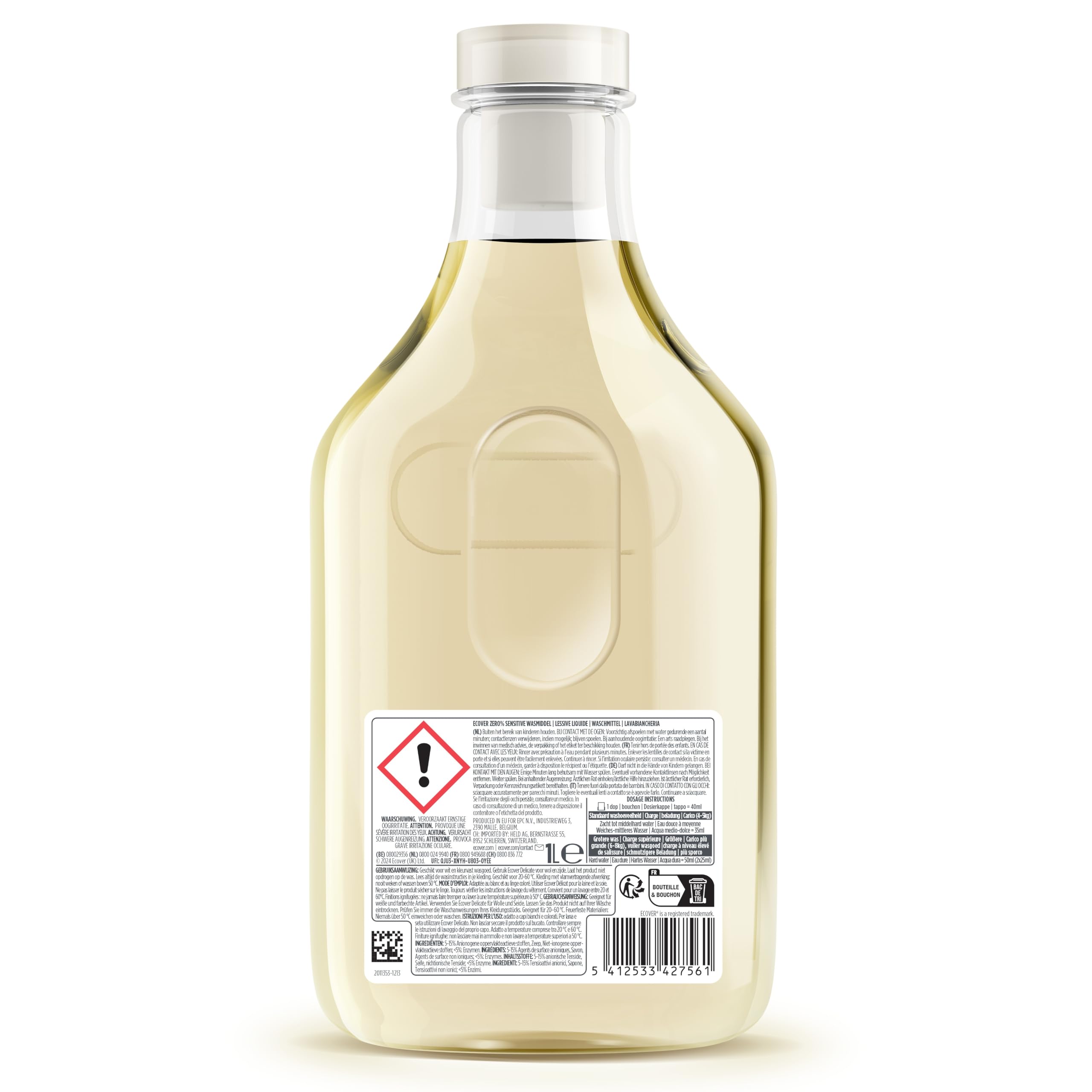 Ecover Zero Lessive Liquide Universelle, Sans Parfum ni Colorant, 28 Lavages, 1L