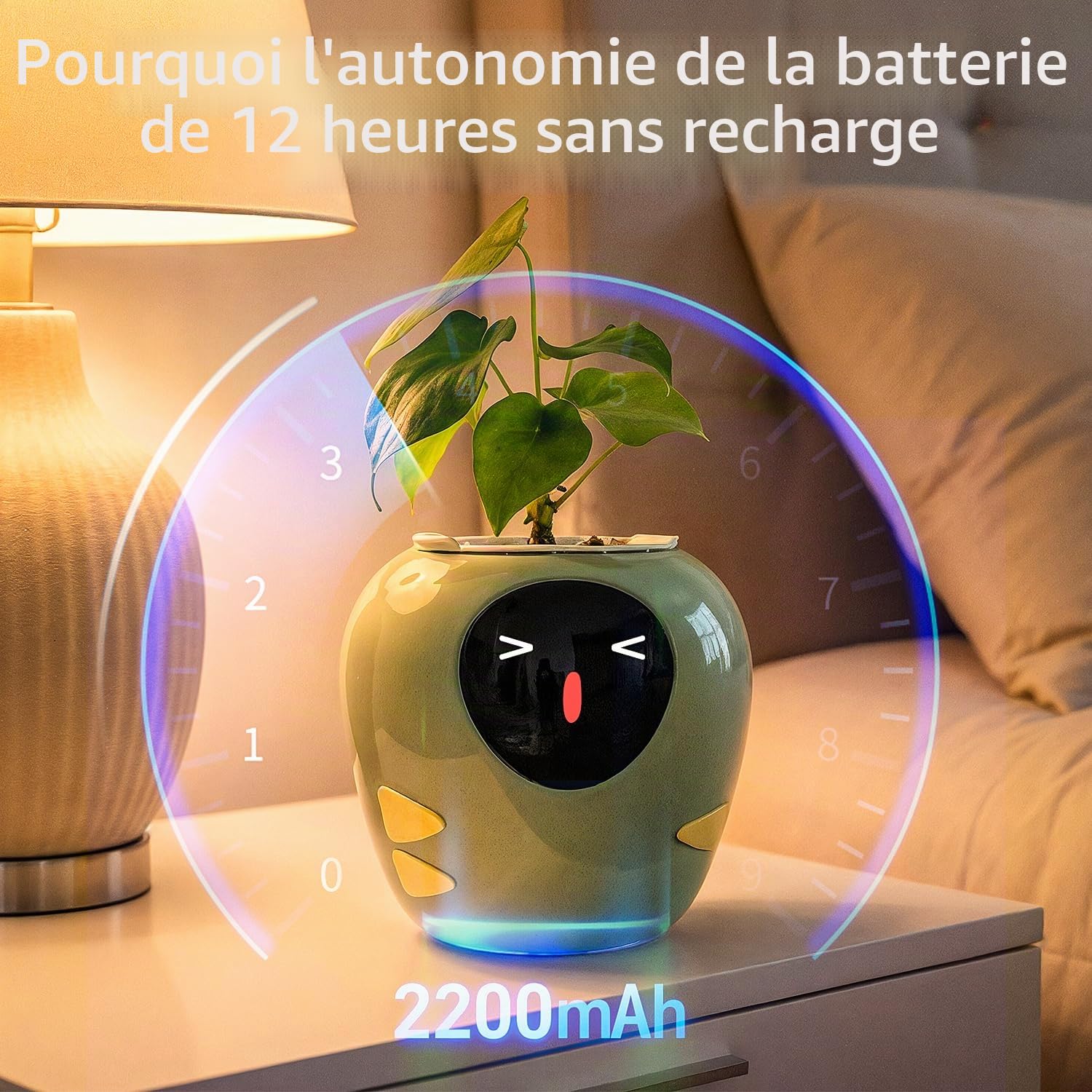 Plantbot Grand pot de fleurs intelligent amélioré pour animaux de compagnie, avec intelligence artificielle, affichage de la température du temps et base d'animations expressives, pour décoration
