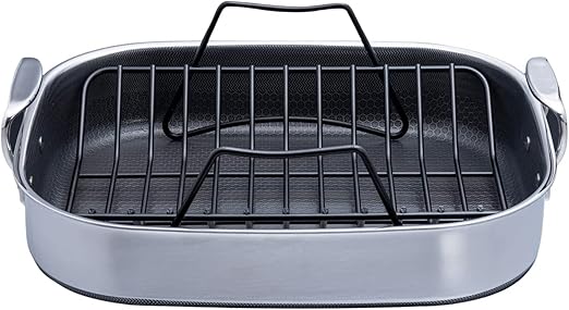 HexClad Hybrid Nonstick Roasting Pan with Rack, Dishwasher-Friendly, Oven-Safe Up to 900°F, Compatible with All Cooktops
