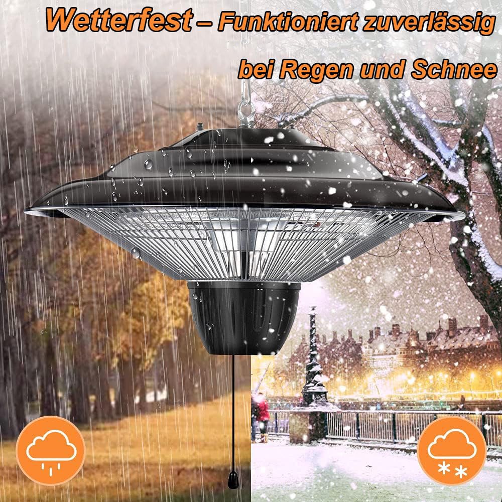 Decken Heizstrahler 1500W Infrarot Terrasse und Balkon Heizung 3 Sekunden Schnellheizung 360 Grad Wärme IP34 Wetterfest Leise Mit Verstellbarer Kette terrasse wärmelampe outdoor indoor camping heizung