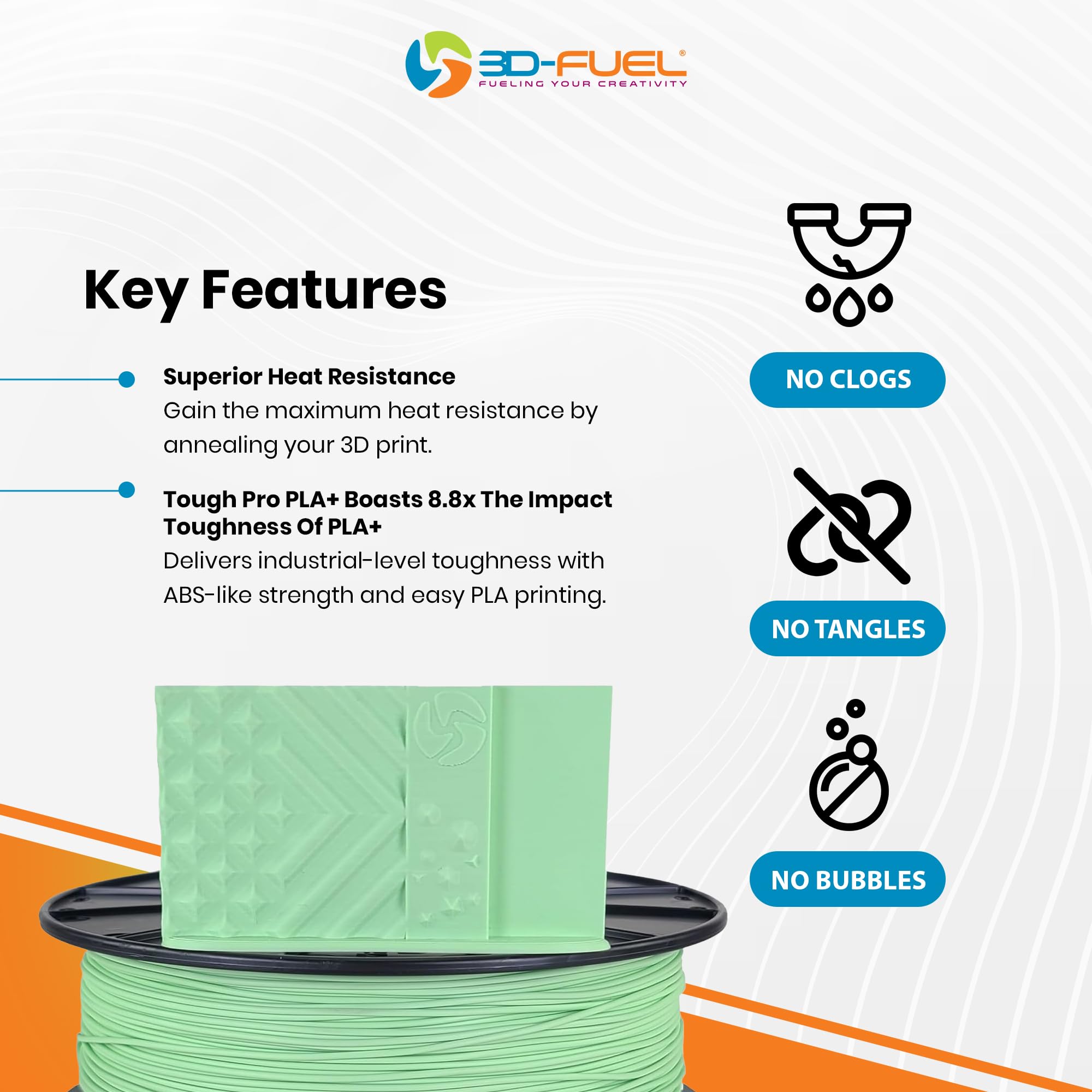 3D Fuel Pro PLA (PLA+) 3D-Druck Filament, Hergestellt in den USA mit hoher Schlagfestigkeit & Maßgenauigkeit +/- 0,02 mm, 1 kg (2,2 lbs) 1,75mm Spule im Kalkweiß