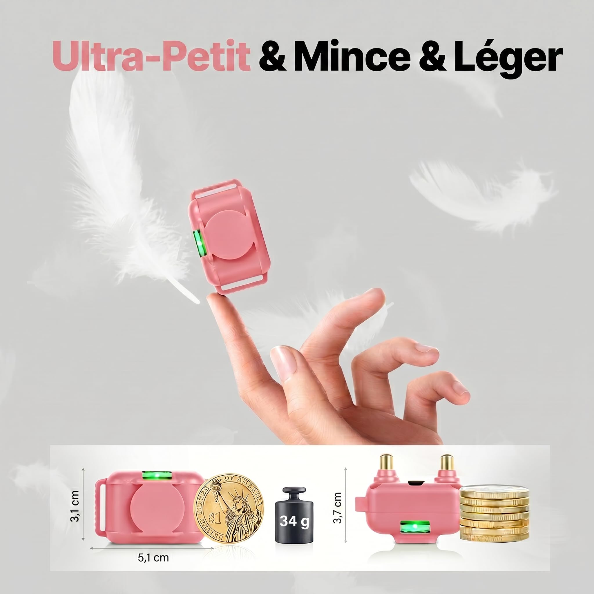 Collier de Dressage Chien avec Télécommande 2000 ft, Collier Électrique pour Chien Ultra Léger, Bip, Vibration, Collier Anti Aboiement Électrostatique, LED, Étanche, Rechargeable, Rose