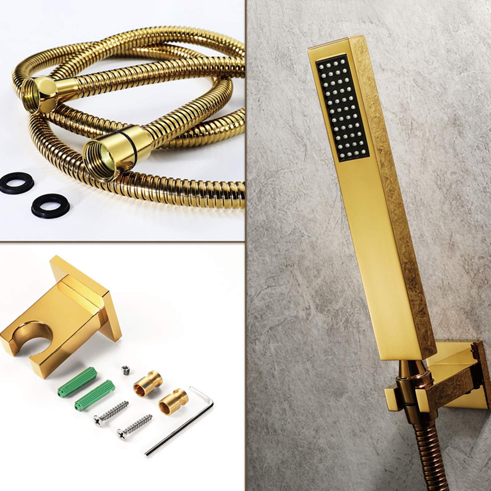 Zestaw prysznicowy Gold Shower Combo, montowany na suficie, z baterią prysznicową do łazienki, ze stalową głowicą prysznicową, prysznicem ręcznym, baterią wannową, w,