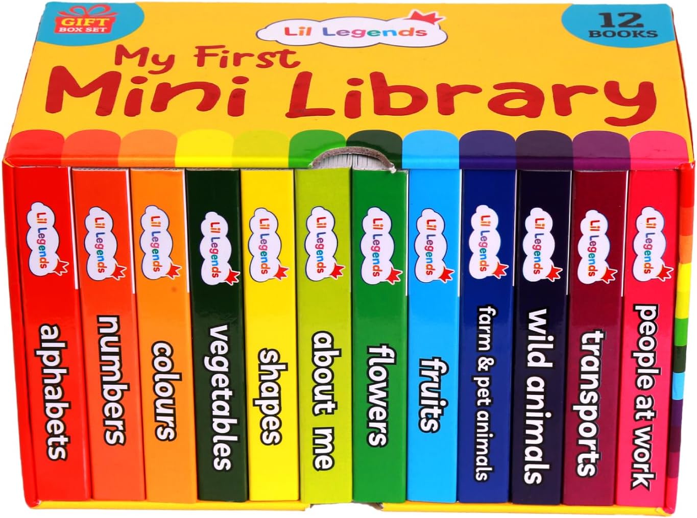 Oswaal Lil Legends Mini Library | Early Learning Board Books Box Set for Kids | 12 Books on Alphabet, Numbers, Colours, Shapes, Animals, Fruits, Vegetables & More | Ages 0–4 Years