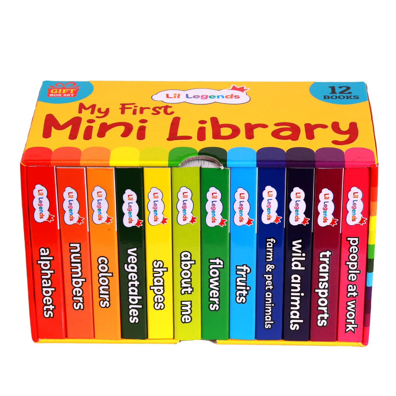 Oswaal Lil Legends Mini Library | Early Learning Board Books Box Set for Kids | 12 Books on Alphabet, Numbers, Colours, Shapes, Animals, Fruits, Vegetables & More | Ages 0–4 Years