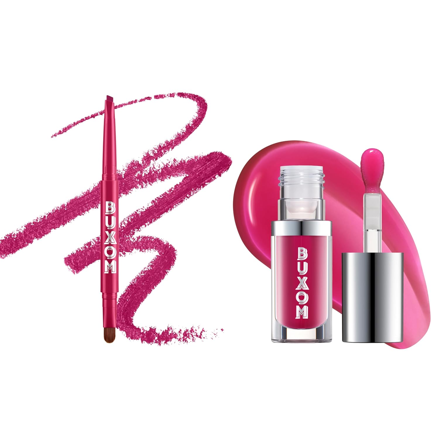 Buxom Full On Glossy Lip Oil in Berry Blast Power Line Plumping Lip Liner in Recharged Ruby