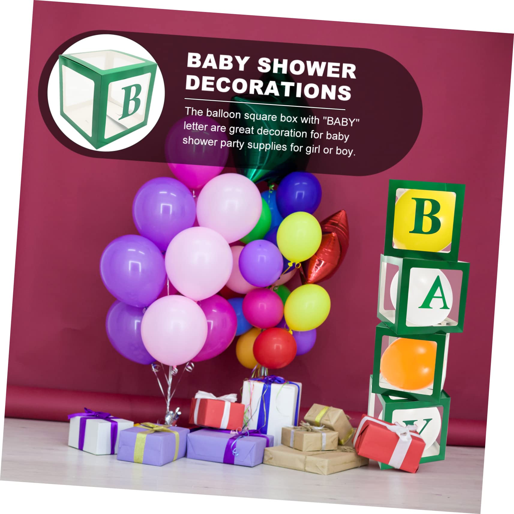 Babyparty Ballonboxen 1 Satz aus Papier mit Buchstaben Grün | Gender Reveal und Shower, Einfache Montage, Wiederverwendbar, Lange Nutzungsdauer