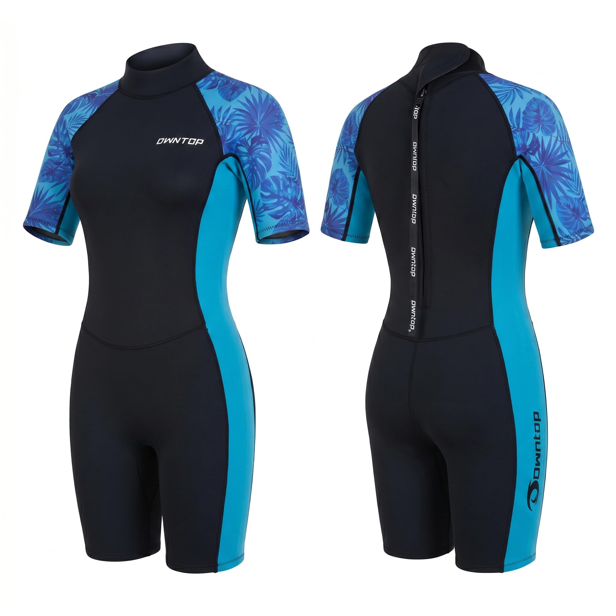 Owntop Muta corta da donna in neoprene da 3/2 mm con cerniera posteriore, costume da bagno floreale lusinghiero per snorkeling, surf, vacanze tropicali e nuoto in acqua fredda