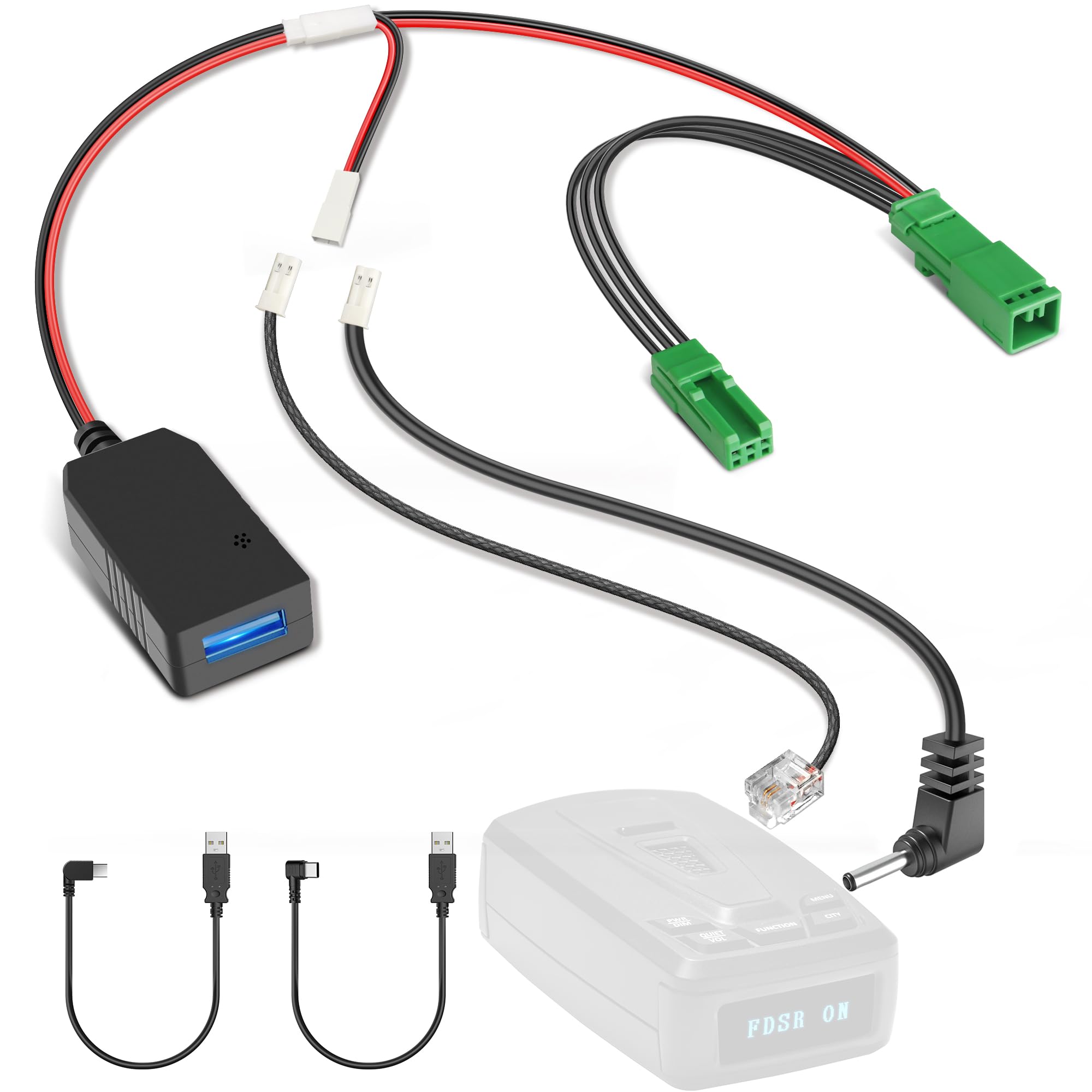 Gonifeto Radar Detector Power Cord Adapter,(3Pin Type-E)Compatible with Volvo Polestar2,XC40/60/70/90 and More with Auto Dimming Rearview Mirror,RJ11 DC3.5 Radar Detectors Charger Cable,Clean Install.