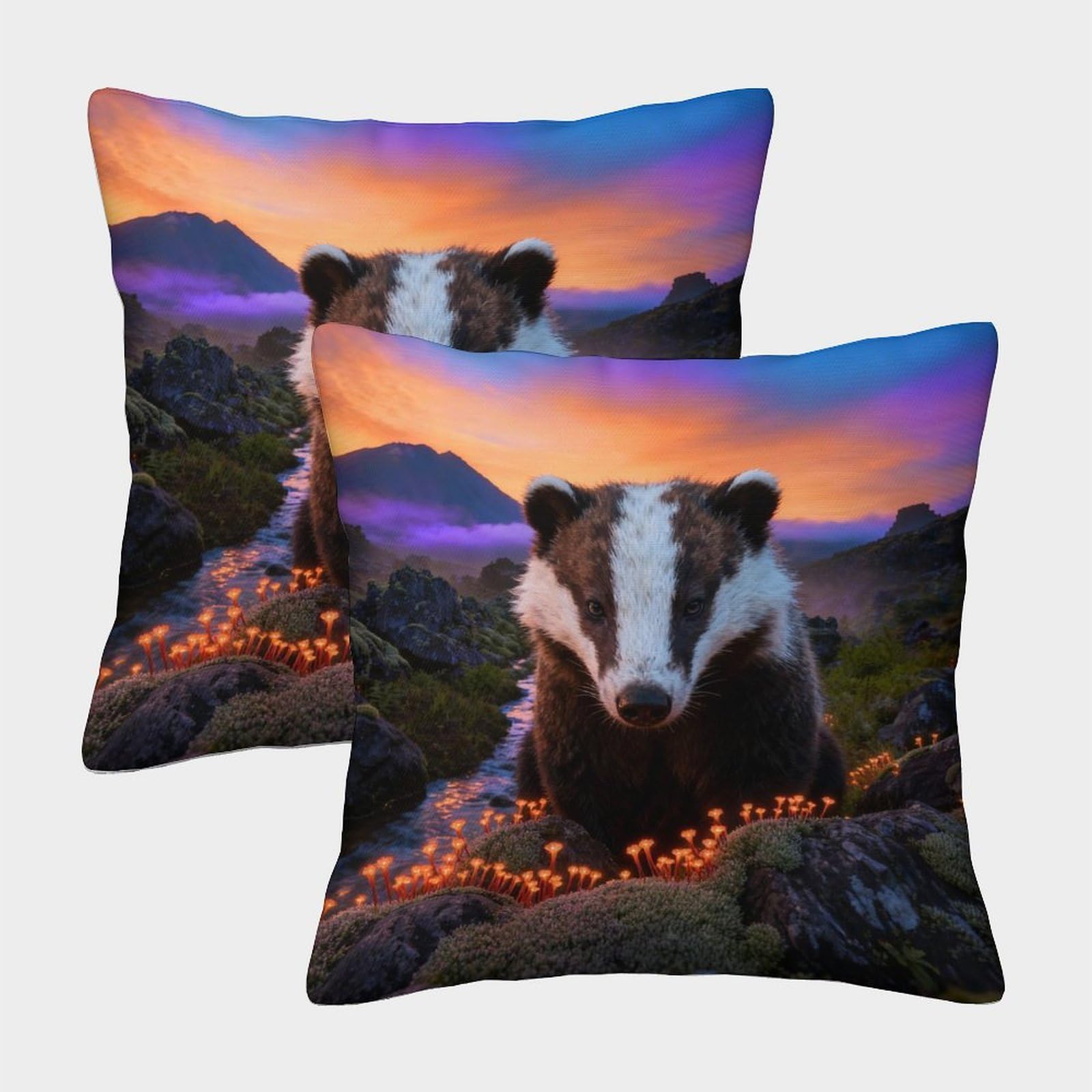 EMYXPAQM Badger Cushion Covers Set of 2, Throw Pillow Covers Soft Polyester Square Decorative Throw Pillow Cases, for Garden Livingroom Couch Patio Furniture 40x40cm