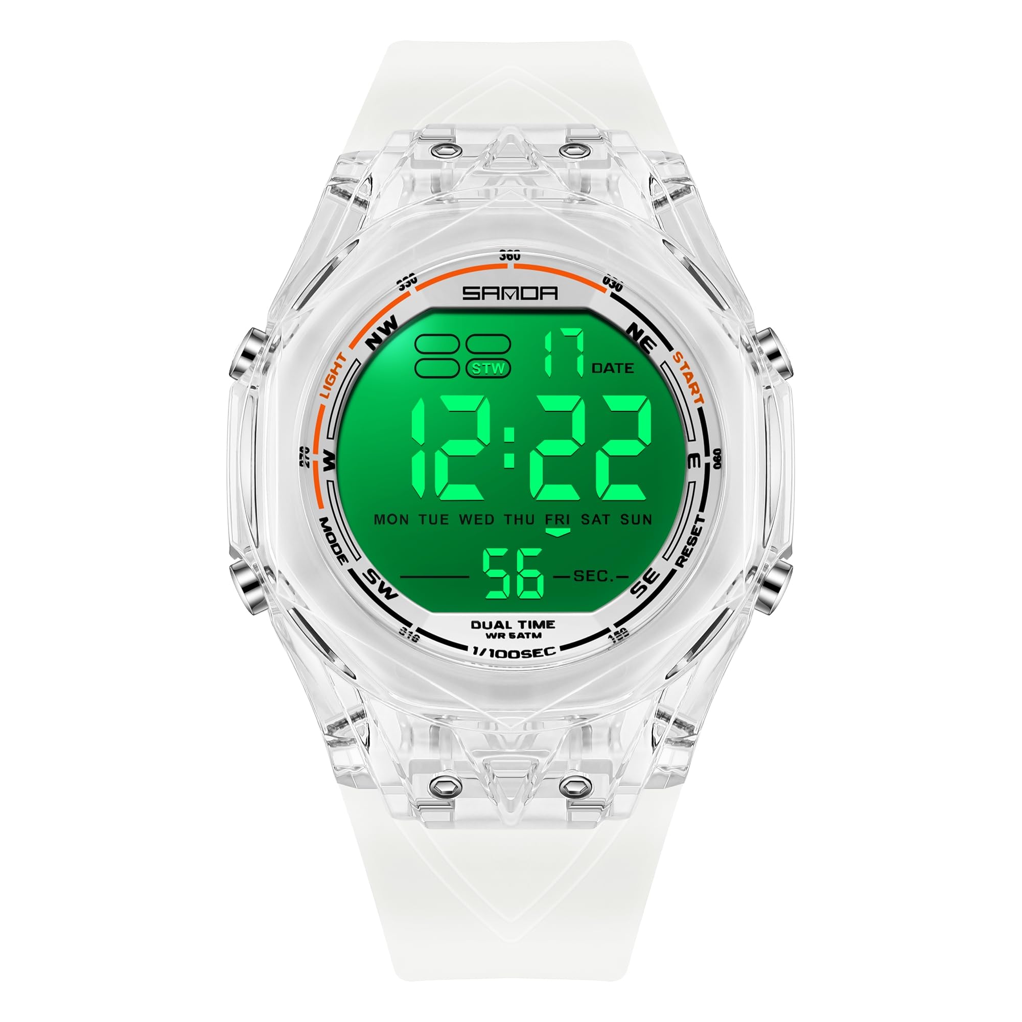 Orologio da polso da uomo, trasparente, militare, sportivo, digitale, impermeabile fino a 50 m, retroilluminazione a LED, cinturino in TPU, calendario con data, orologio da polso casual