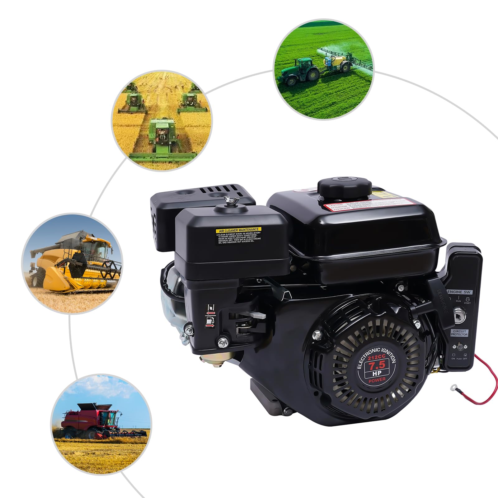 Motore a benzina 7,5 CV, 210 cc, motore a 4 tempi, raffreddato ad aria, avviamento elettrico e avviamento a fune, 3600 RPM per go-kart, generatore di corrente, idropulitrice, betoniera e compressore