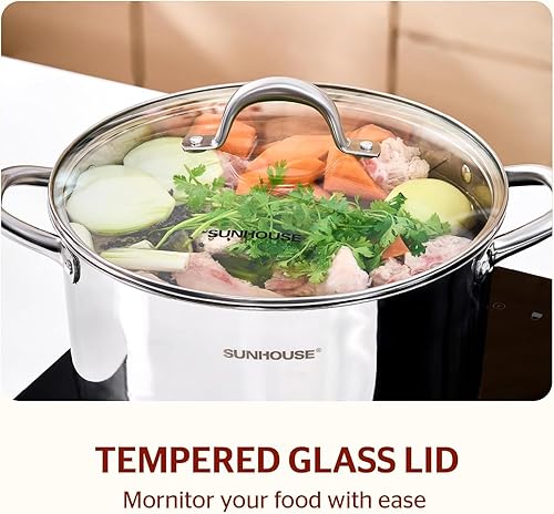 Miniatura 7 de SUNHOUSE Olla de acero inoxidable Olla de cocina de inducción resistente de 7 cuartos de galón con tapa visible para pasta, sopa, espagueti, olla