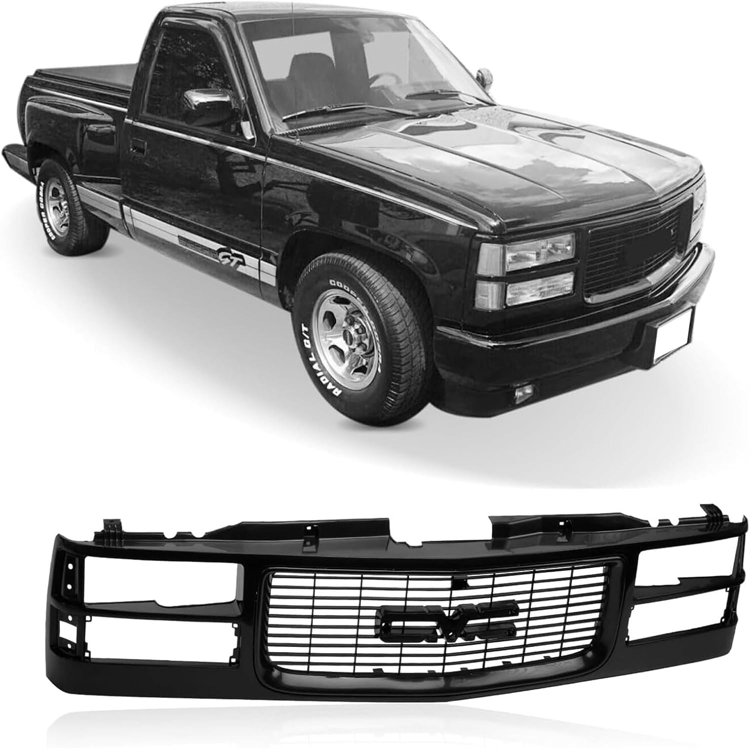 New Front Grille Black Shell and Insert Cross Bar Insert Replacement For GMC C/K Series Pickup 1994-2000/For GMC Suburban 1994-1999 With Black Insert Opening With Composite Headlights OEM 12375422