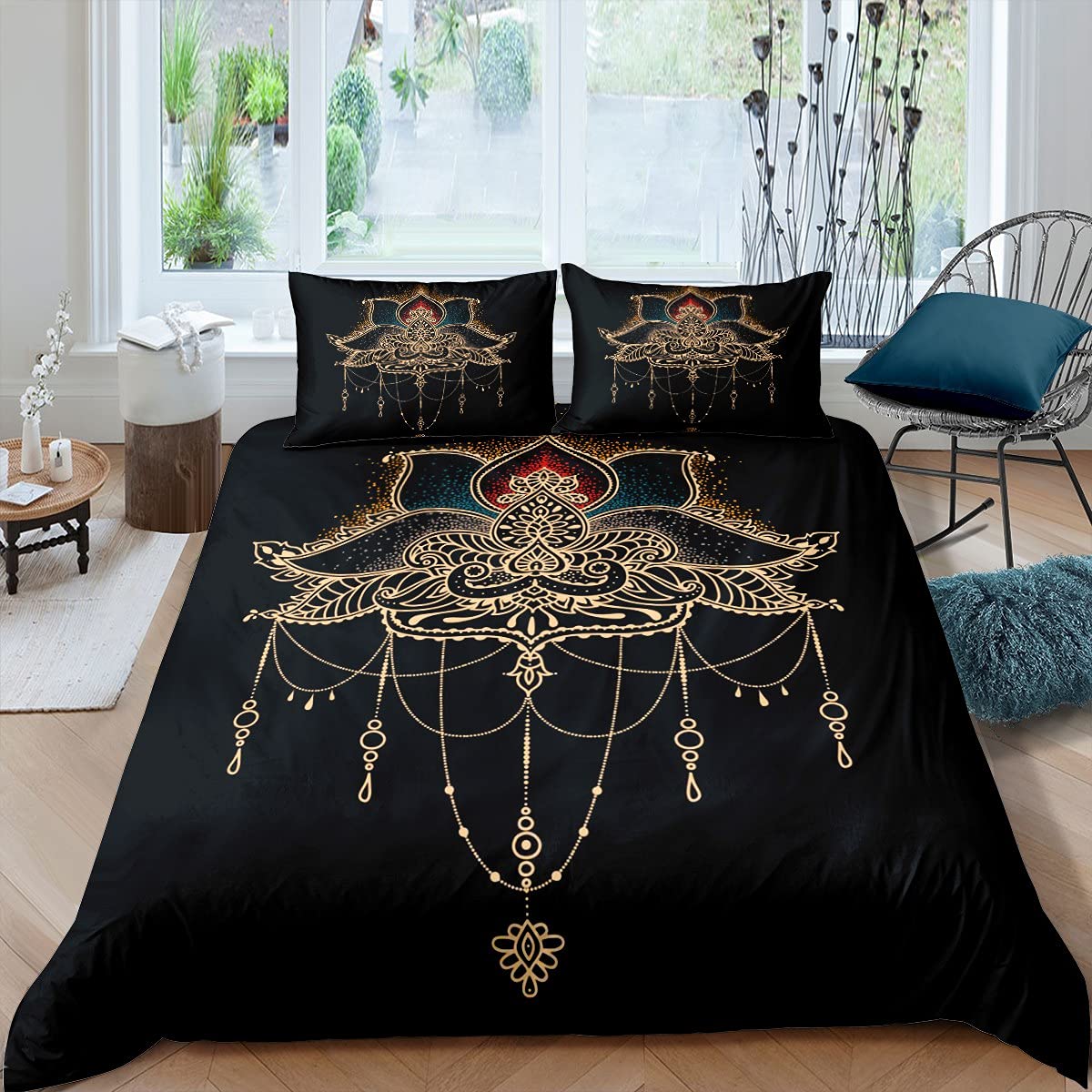 Set di biancheria da letto in stile indiano con motivo floreale di loto per ragazzi e ragazze e ragazzi Royal Magical Stilizzato biancheria da letto e biancheria singola