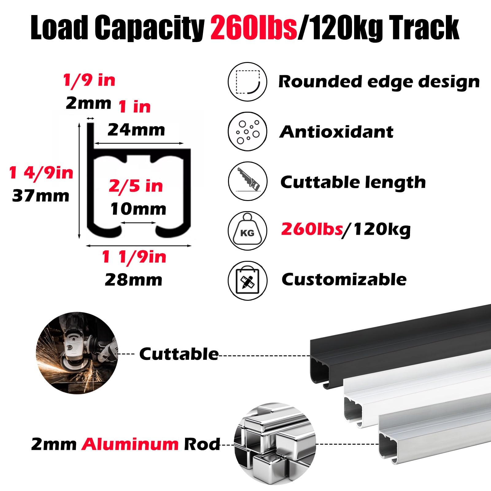 System montażu obrazów, srebrny aluminiowy zestaw do zawieszania dłut, wiele rozmiarów, zestaw 11 (2 m/6,6 stopy, 2,5 m/8,2 stopy)