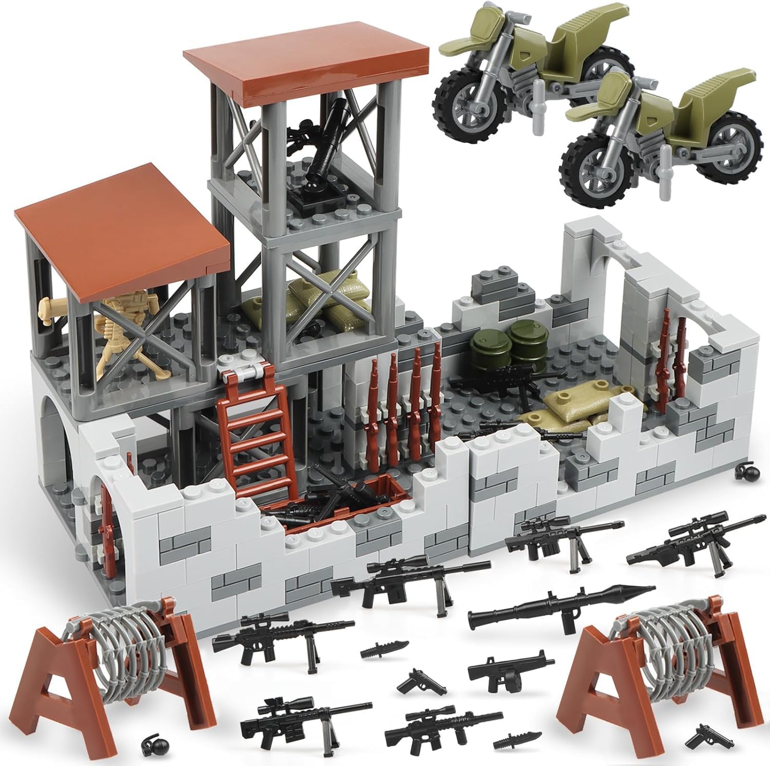 Military Base Building Block Set, WW2 Army Mini War Accessories Kits, Decoration Model Military Fortress Ruins Tower, Army Castle Model for Adults Man Military Enthusiast Young People ab 15+
