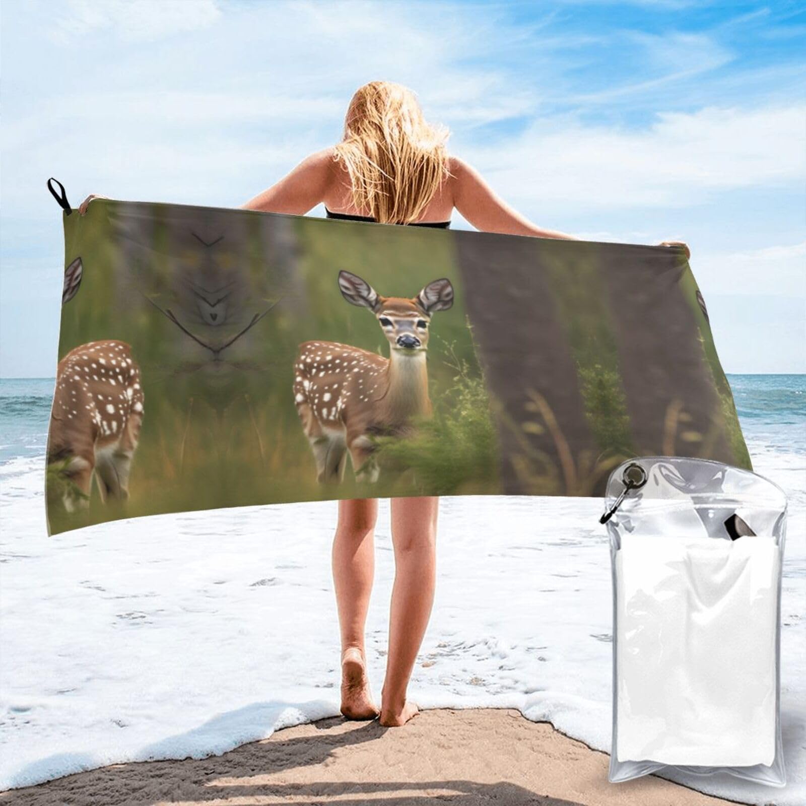 JIUTY Whitetail Deer Fawn In Wilderness Stag Print Fast Dry Beach Towel Portable For Swimming Travel Gym Hiking Gift