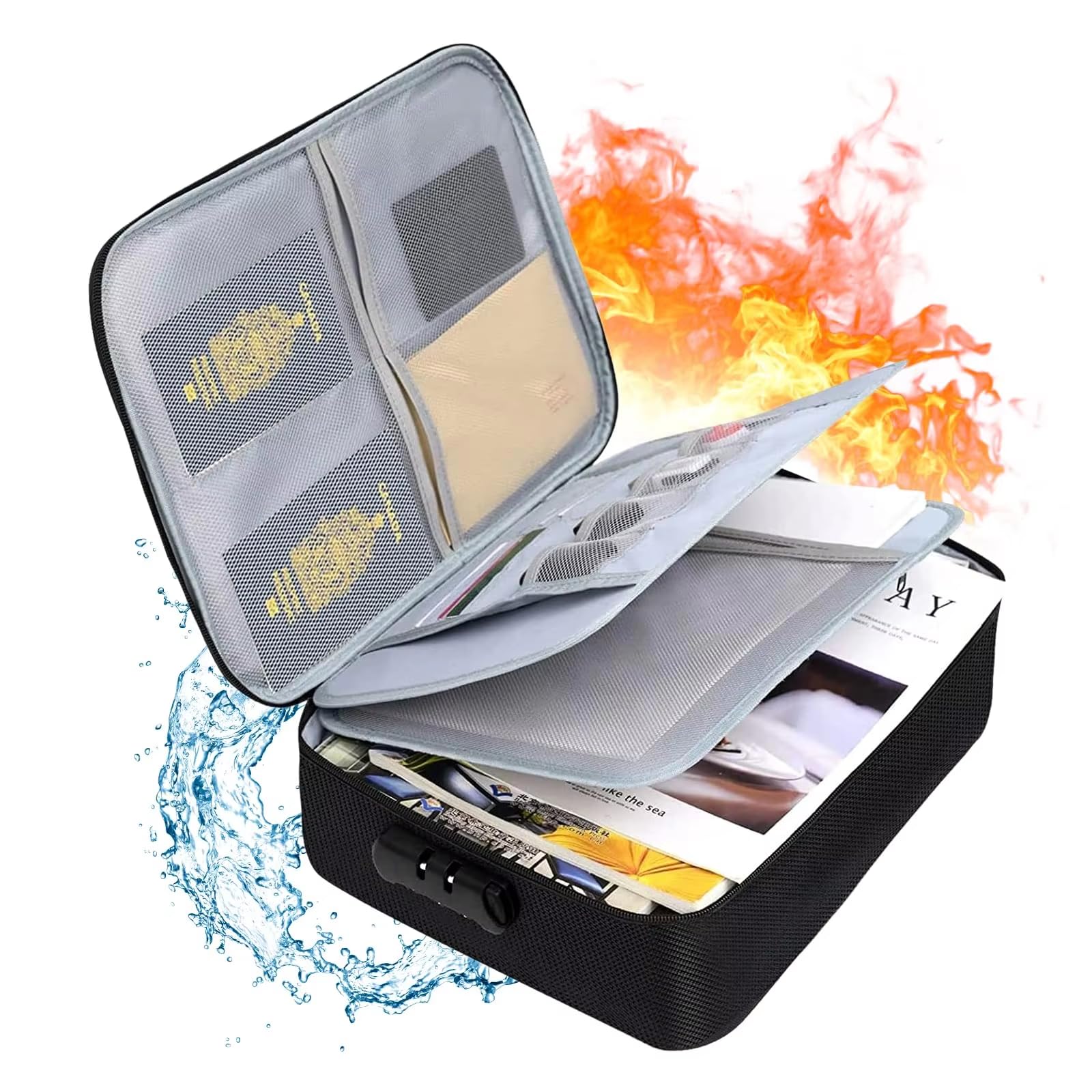 VANDU Document Organizer Briefcase 3-Layer Folder Holder Men's Women's Bag Cover Purse Passport Home Safe Functional File Storage Case (Black Colour)(1 pcs)(37 x 10.49 x 27 cm)