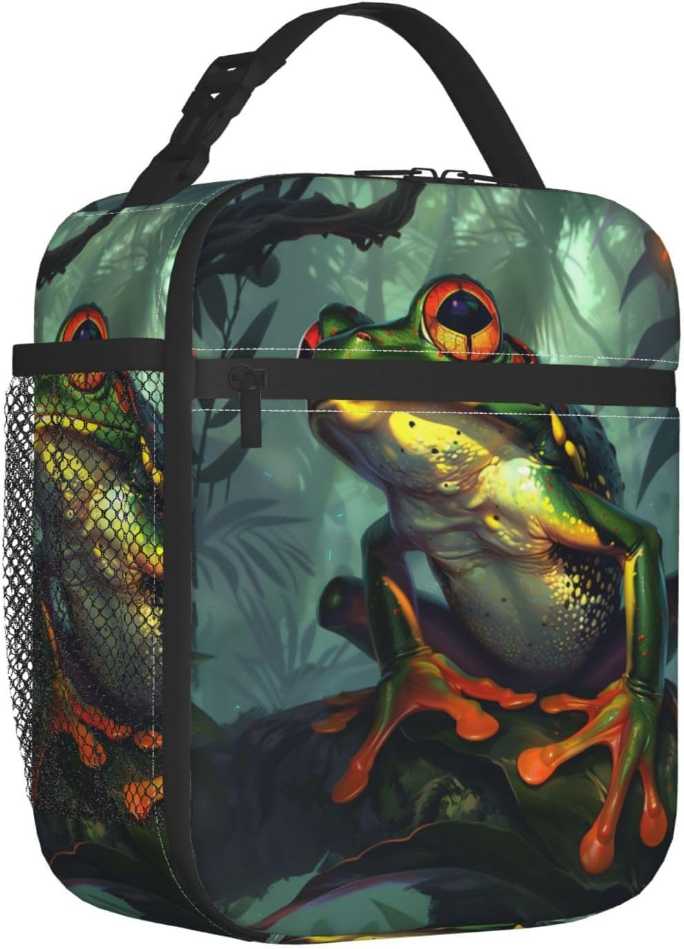 Frog Lunch Box for Kids Aldults, Realistic Animal Reusable Thermal Insulation Cooler Tote Bags, Red Eye Tree Jungle Pattern Insulated Bag for Student, School Picnic Camping Travel, Gifts