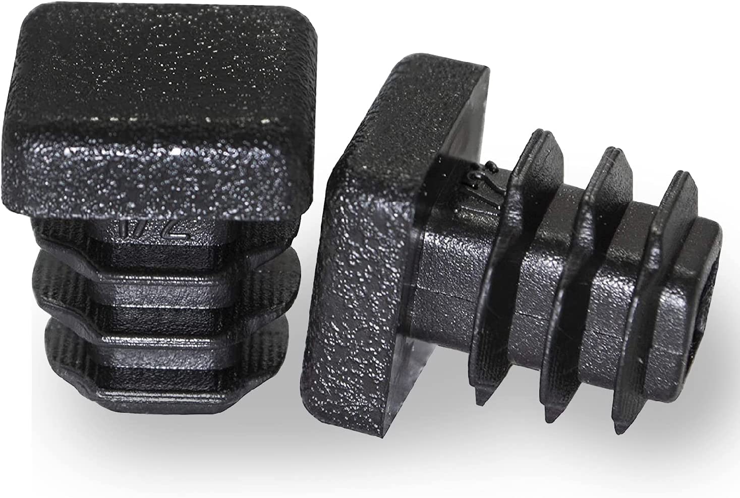 Prescott Plastics 0.5" (12.7mm) Outer Diameter Ribbed Plastic Hole Plugs, Square Black Metal Tubing End Caps, Glide Protection Furniture Legs Insert, Impact & Weather Resistant, Made in USA - 4 Pack