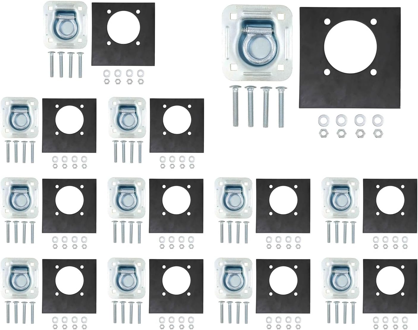 Mytee Products 12 Pack - Recessed Plate D-Ring, 6000 lbs Capacity, Tie-Down for Flatbed, Enclosed Trailers, Pickup Trucks