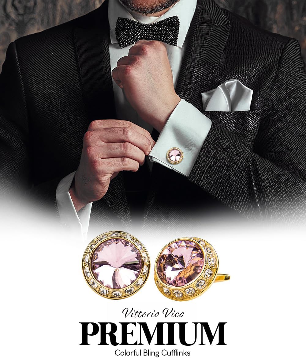 Large Bling Color Stone Cuff Links for Men – Tuxedo Suit Accessories, Cufflinks for Men